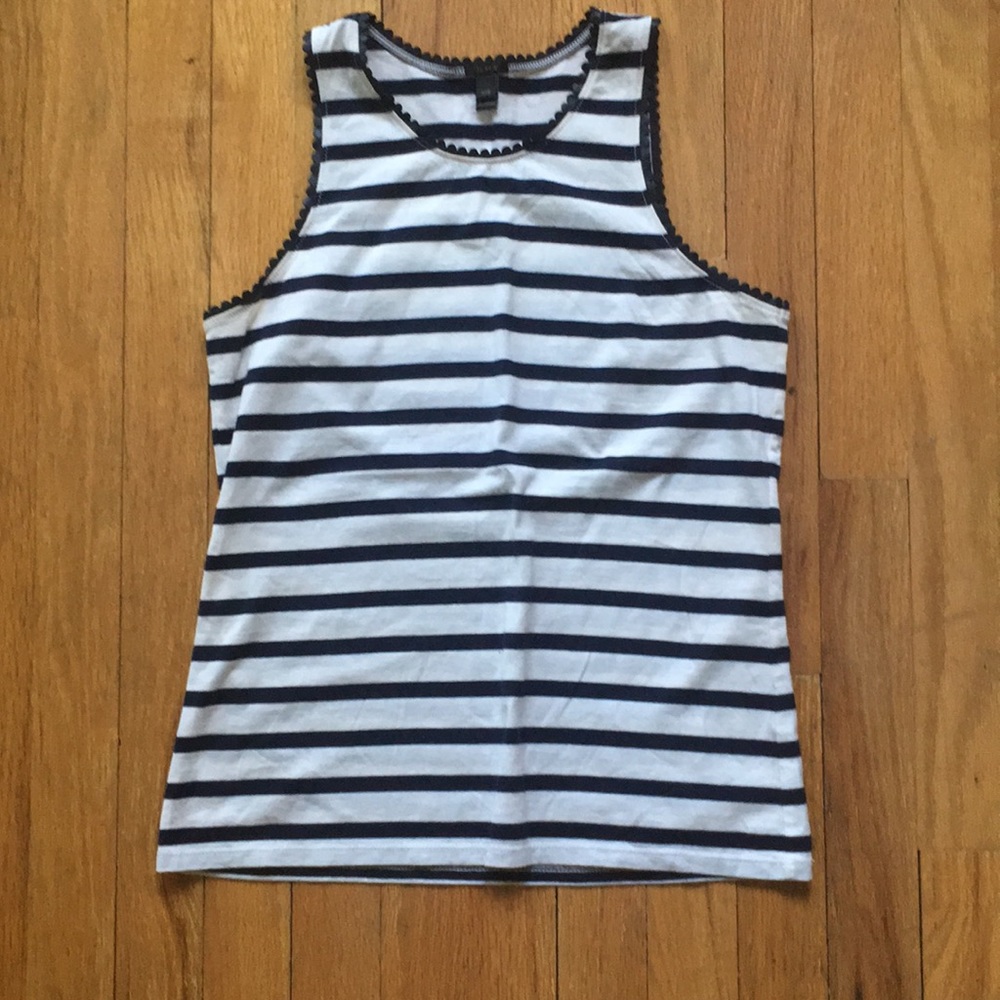 J. Crew striped tank with leather trim